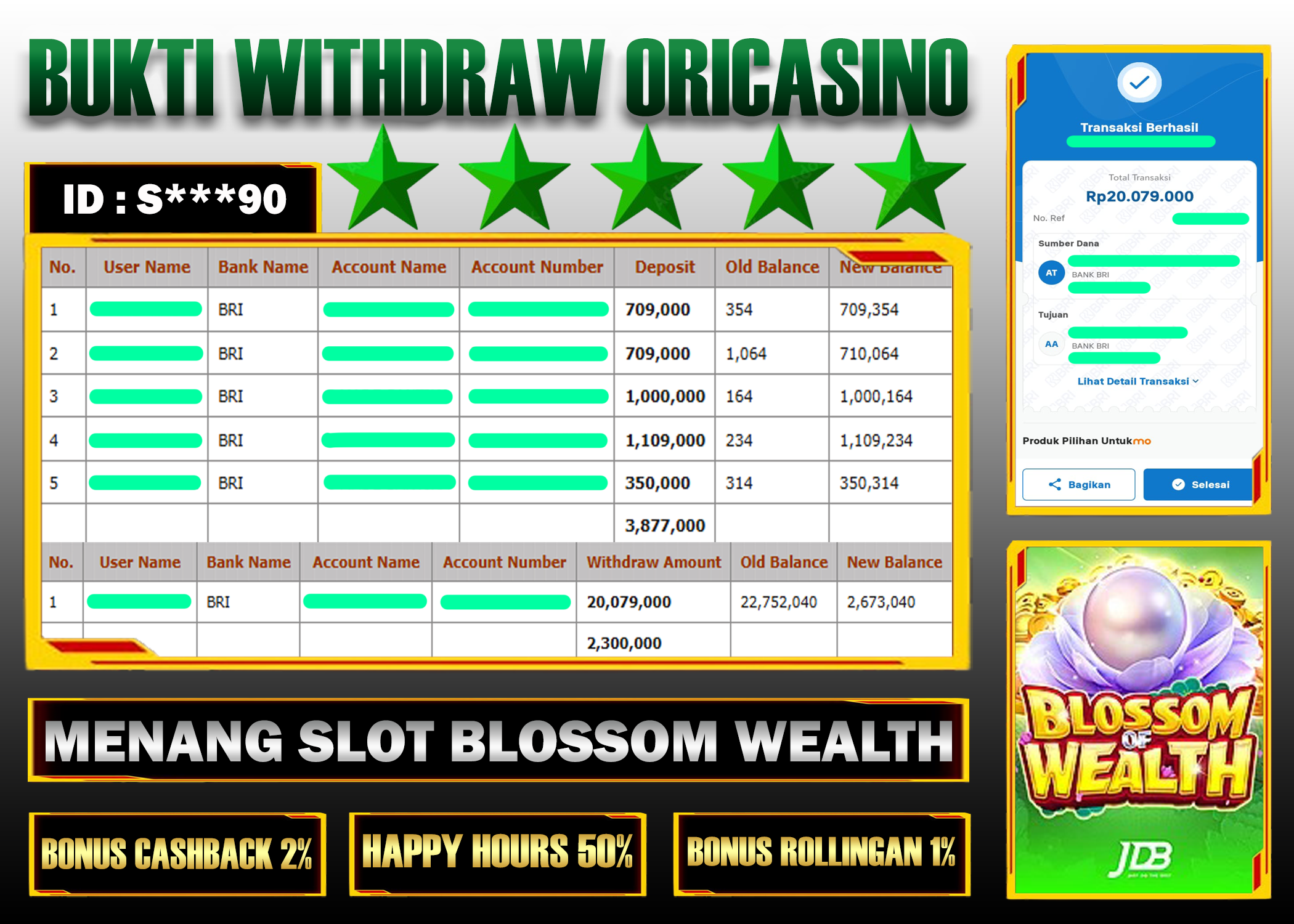 BUKTI KEMENANGAN BLOSSOM WEALTH PROVIDER JDB